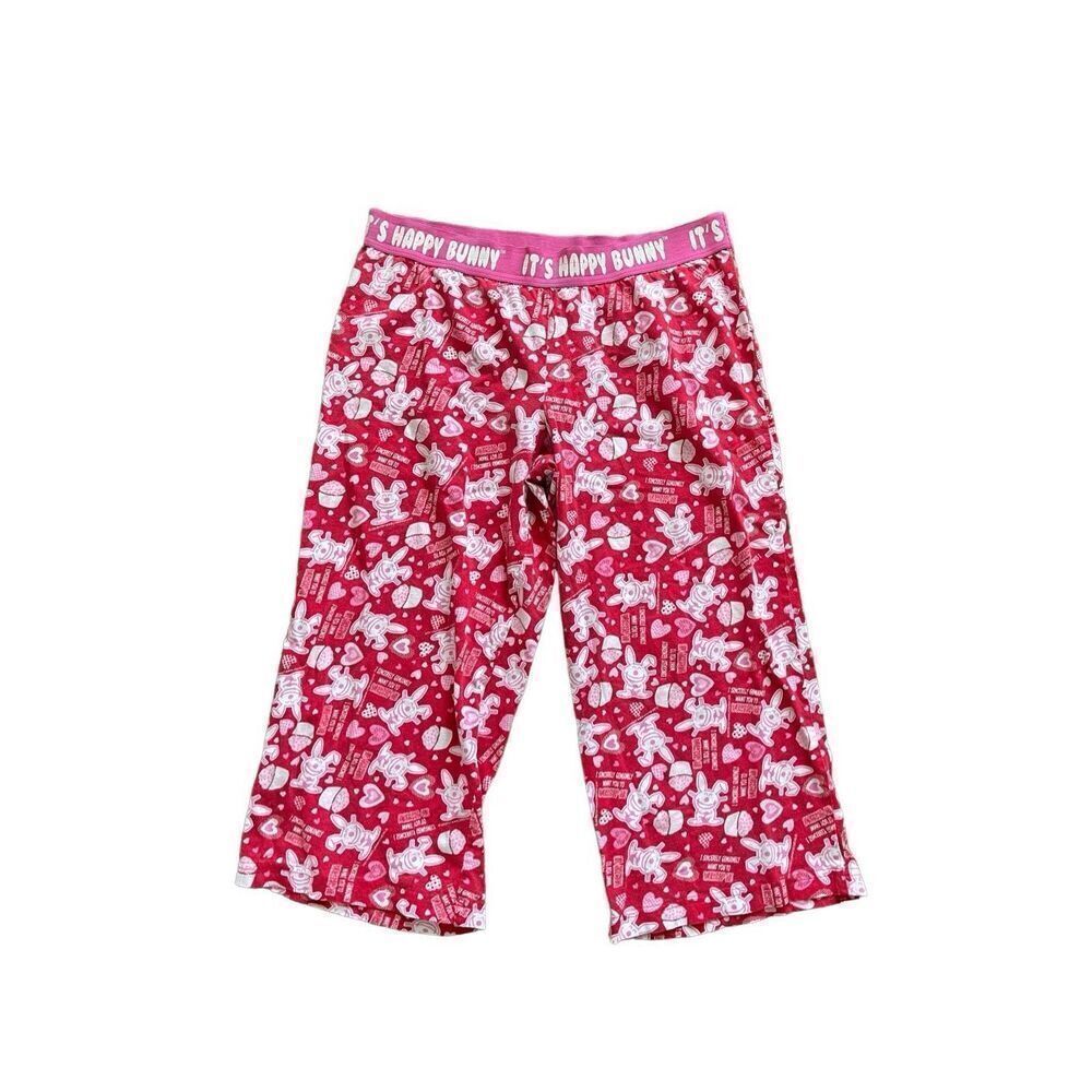 Y2K happy bunny capri lounge pants red hearts